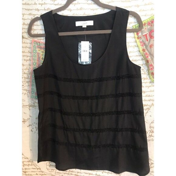 NWT Ann Taylor Loft Black Sequined Striped Tank Shirt Top Small.           W - Picture 1 of 5